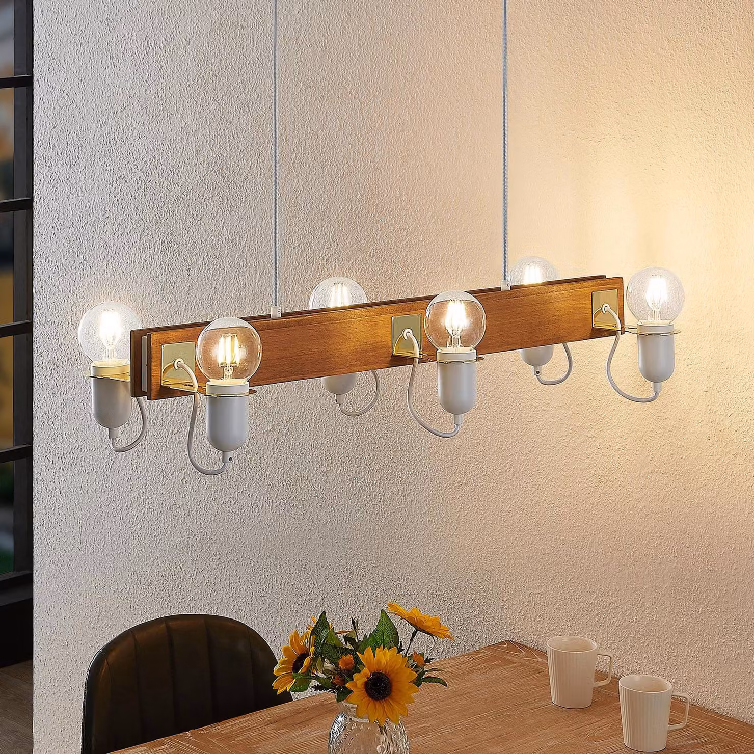 Lampada a sospensione Becky Lucande, dimmerabile, Bianco / Opale, Soggiorno / Sala da pranzo, Legno, Scandinavo, Lampada a sospensione