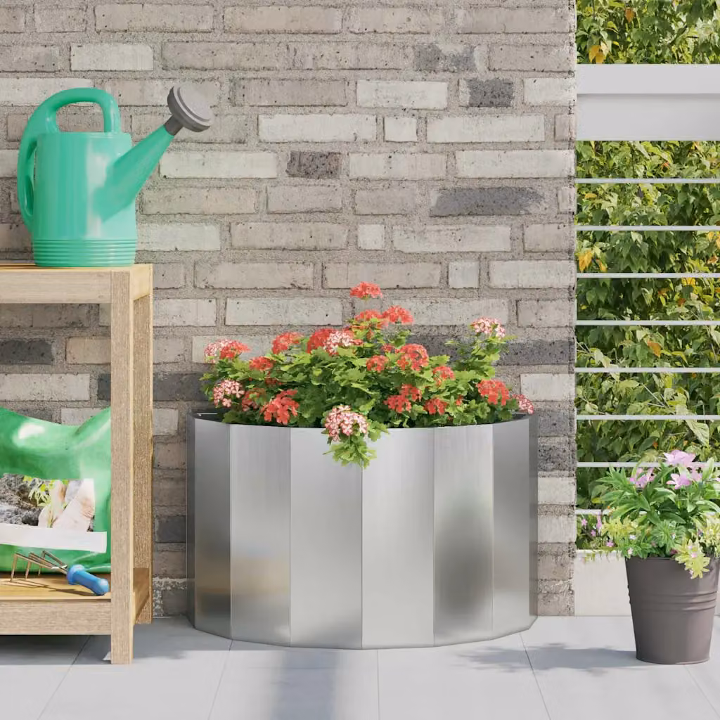 Fioriera vidaXL in acciaio zincato argento L: 60 cm, P: 30 cm, H: 35 cm