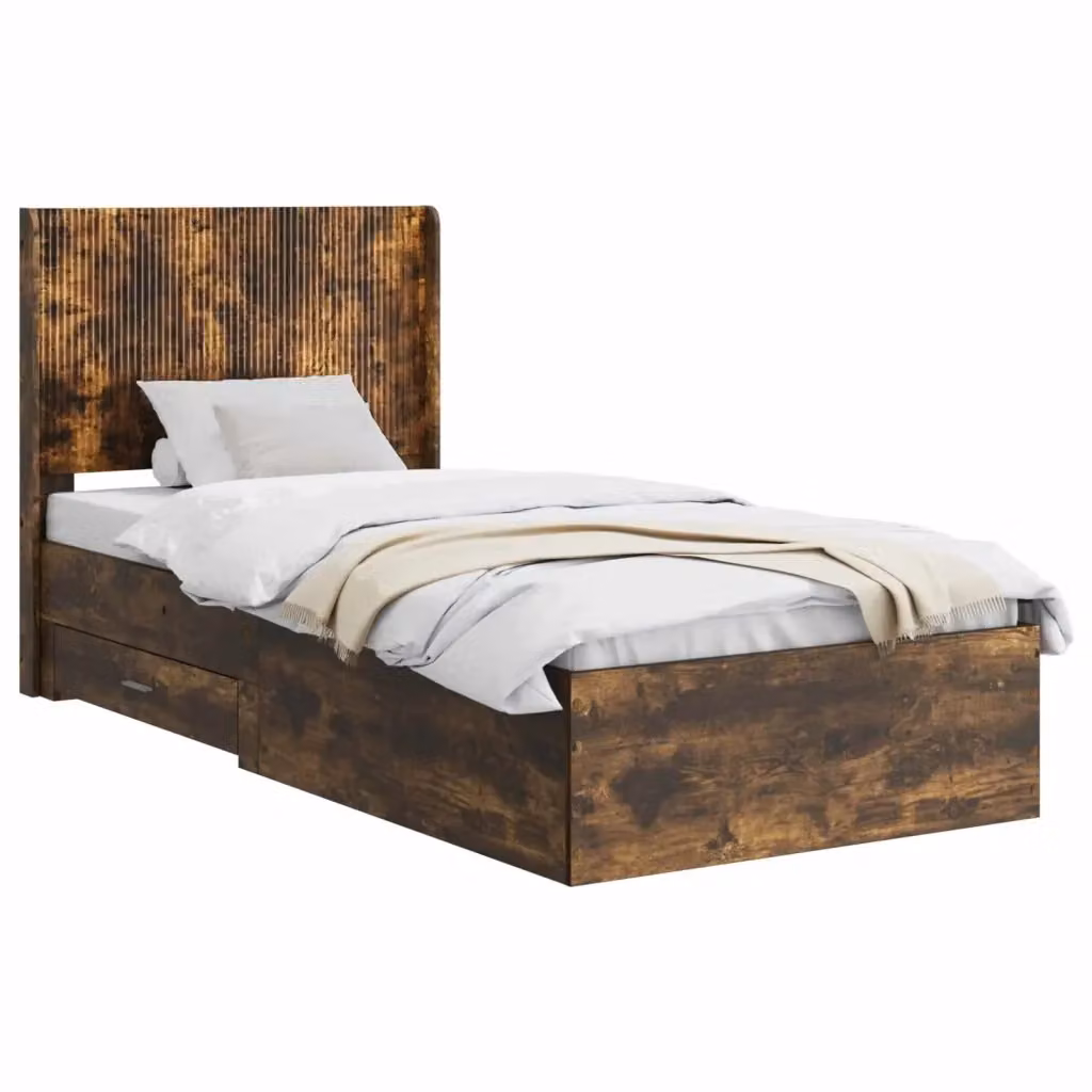 Letto moderno con contenitore e testata vidaXL in legno Rovere Fumo, L: 140 cm, P: 193 cm, H: 82 cm – 2