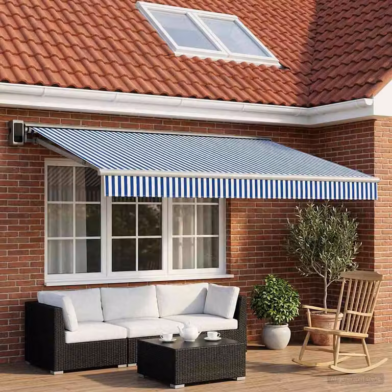 Telo di ricambio per tenda da sole vidaXL in poliestere, Blu e Bianco, L: 450 cm x P: 300 cm