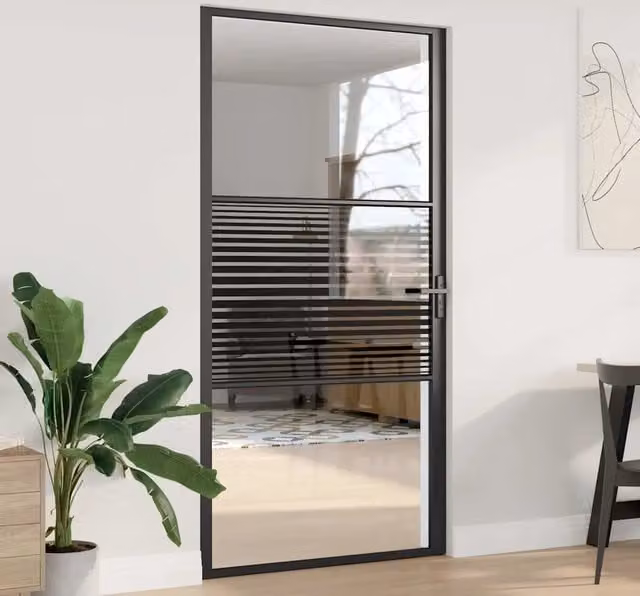 Porta in vetro rigato nera con telaio in alluminio vidaXL L: 76 cm, P: 3.5 cm, H: 201.5 cm