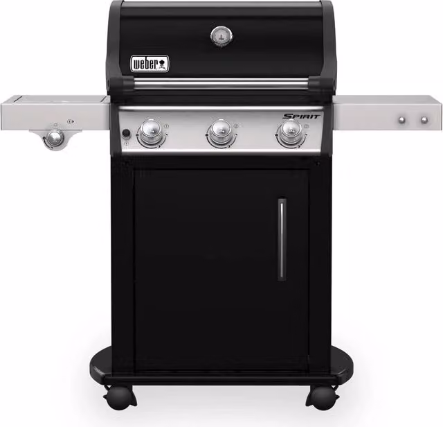 Barbecue a gas Weber Spirit E-325 GBS in acciaio nero e argento con bruciatore laterale, rack di riscaldamento e ruote girevoli