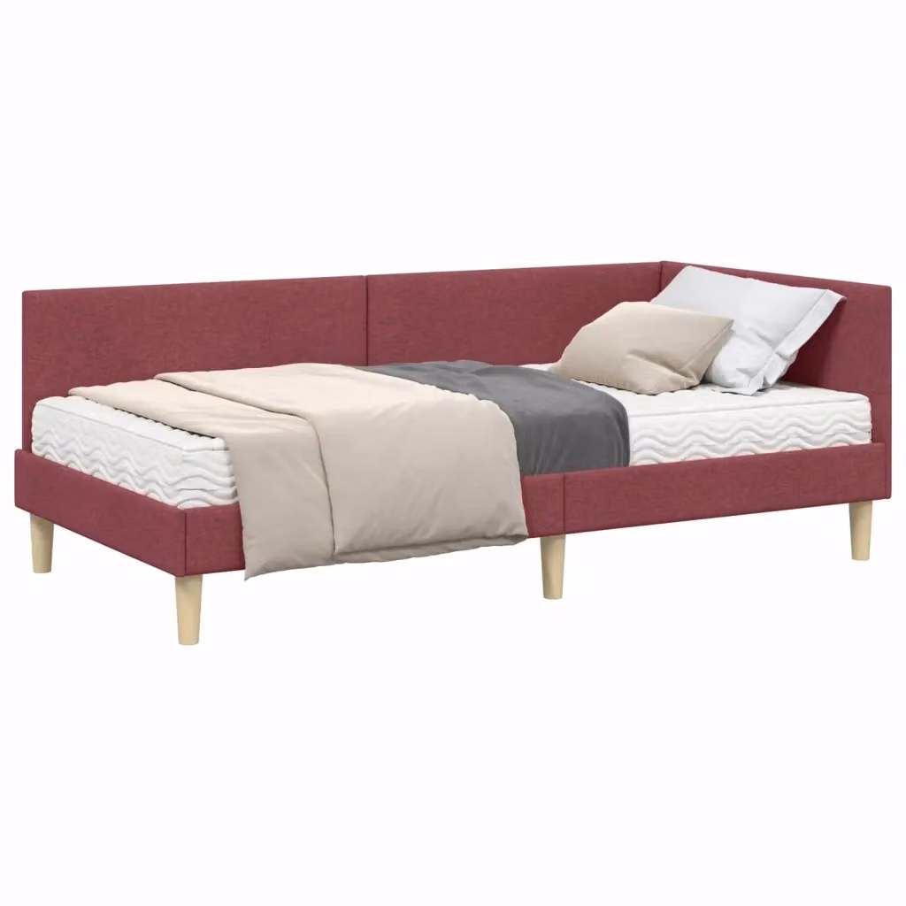 Struttura Letto Angolare con Materasso 2 Pezzi vidaXL in Tessuto Rosso con Listelli in Legno 90x190 cm – 2