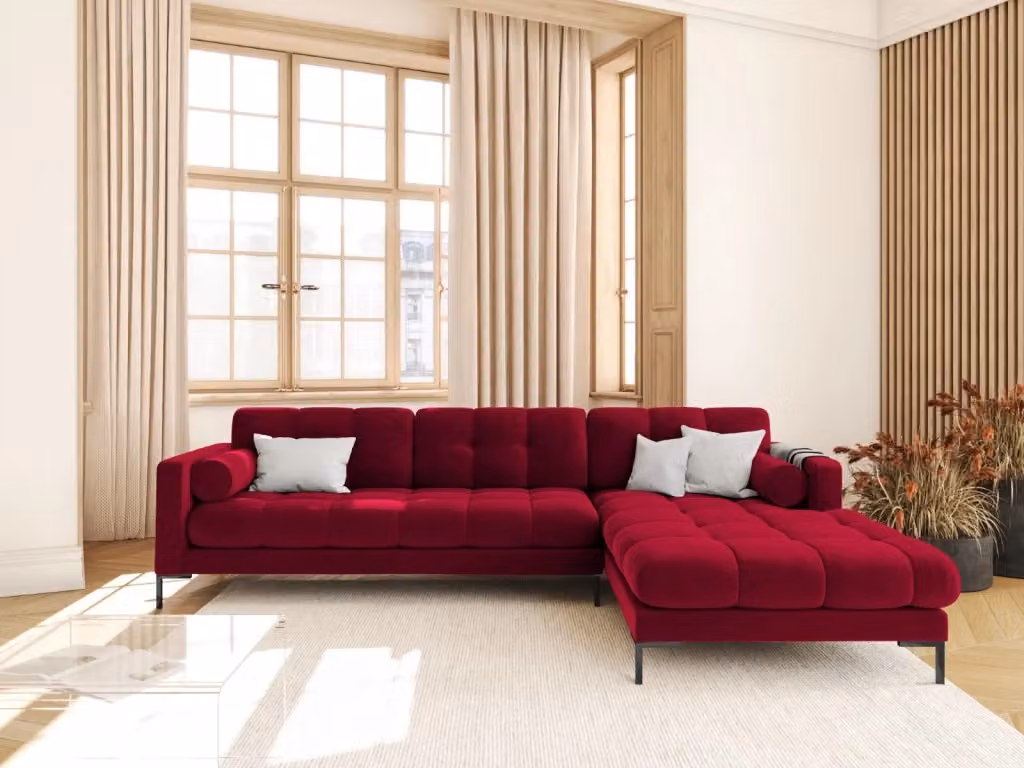 Divano angolare destro Bali di Cosmopolitan Design in velluto rosso da 5 posti – 2
