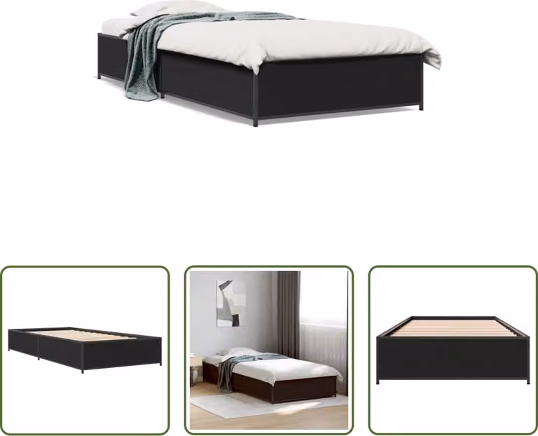 The Living Store Struttura letto nera 90x200 cm in legno e metallo