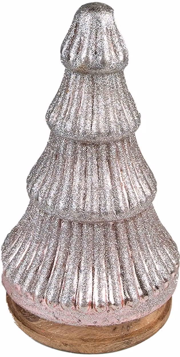 Albero di Natale in vetro, struttura in legno, 13x24 cm, colore rosa, marca Clayre & Eef