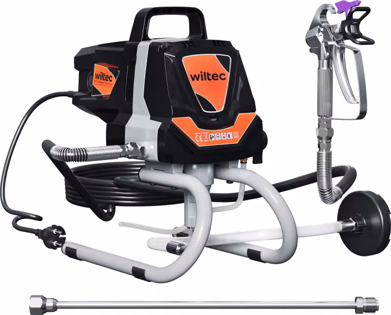 Sistema di verniciatura ad alta pressione Wiltec 1010 W, 207 bar, 1,5 l/min, spruzzatore di vernice con ugello e asta di prolunga, spruzzatore di vernice per pittura murale