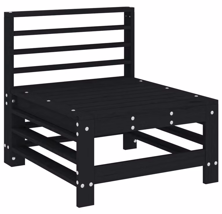 Panca da giardino in legno nero, realizzata in legno massello di pino, dimensioni 57,5 x 63,5 x 60 cm