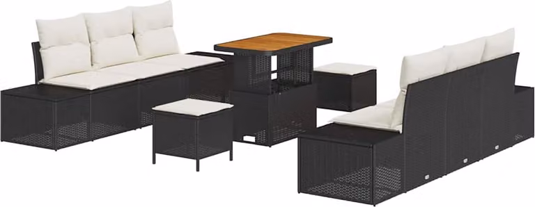Set Divano da Giardino con cuscino 9 pcs Nero polyrattan