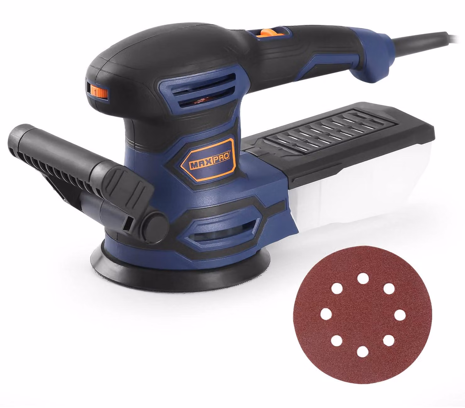 Levigatrice orbitale da 450 W, diametro 125 mm, con sistema di aspirazione della polvere e carta abrasiva