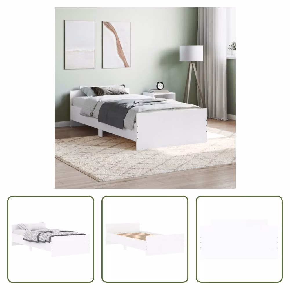 The Living Store Struttura letto bianca 90x190 cm in materiale ligneo