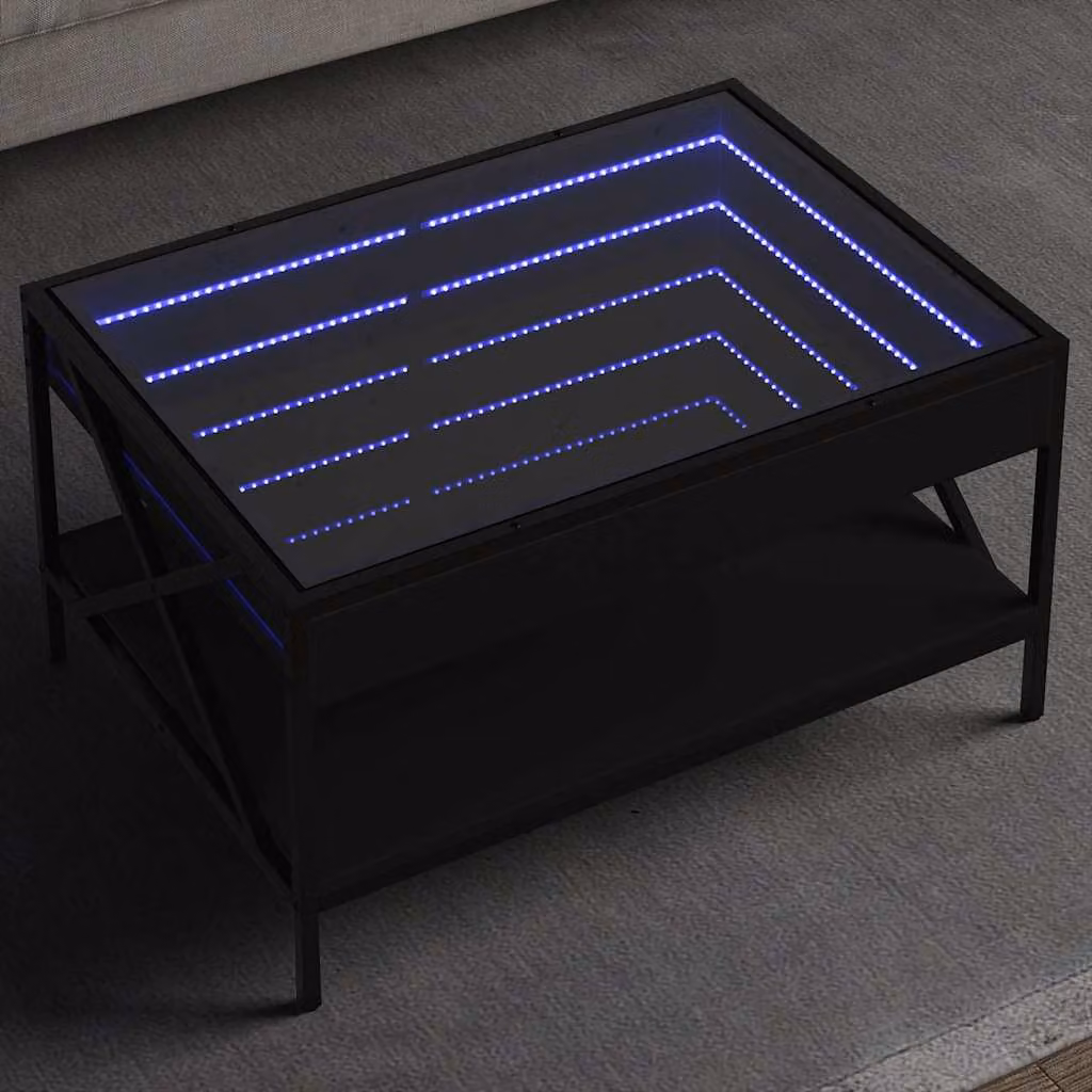 vidaXL Tavolino da Salotto Moderno con LED Infinity Nero L: 70 cm, P: 50 cm, H: 38 cm