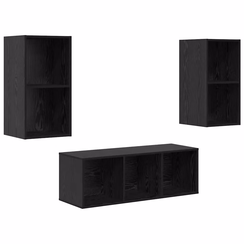 Set mobile TV minimalista vidaXL in 3 pezzi, colore nero e rovere, in legno MDF e multistrato per soggiorno – 2