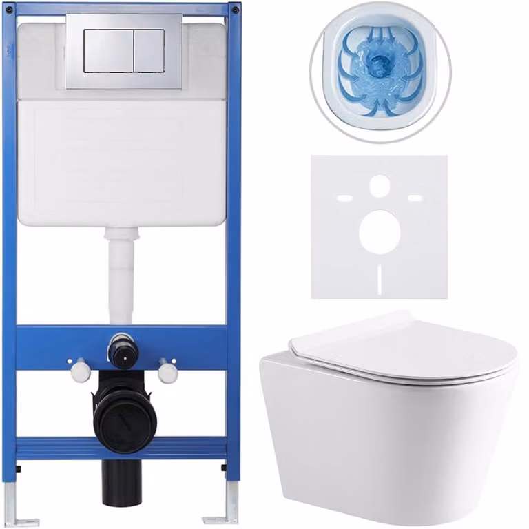 CERANO - Set completo per WC da incasso Lite/Norbi - bianco lucido - pulsante WC Classic, cromato - installazione a parete/cartongesso - 48,5x36,5 cm
