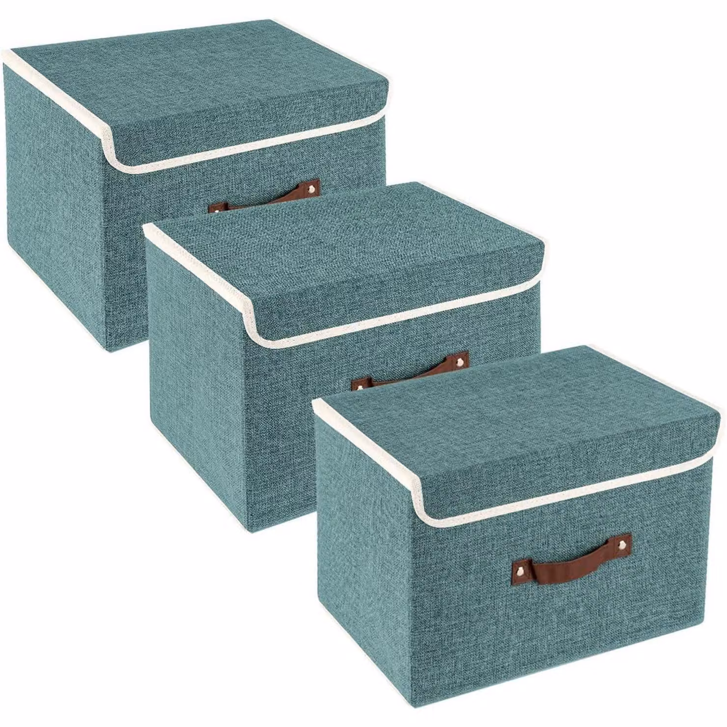 Contenitore pieghevole con coperchio, in tessuto, lavabile, set da 3, dimensioni 38x25x25 cm, colore blu intenso