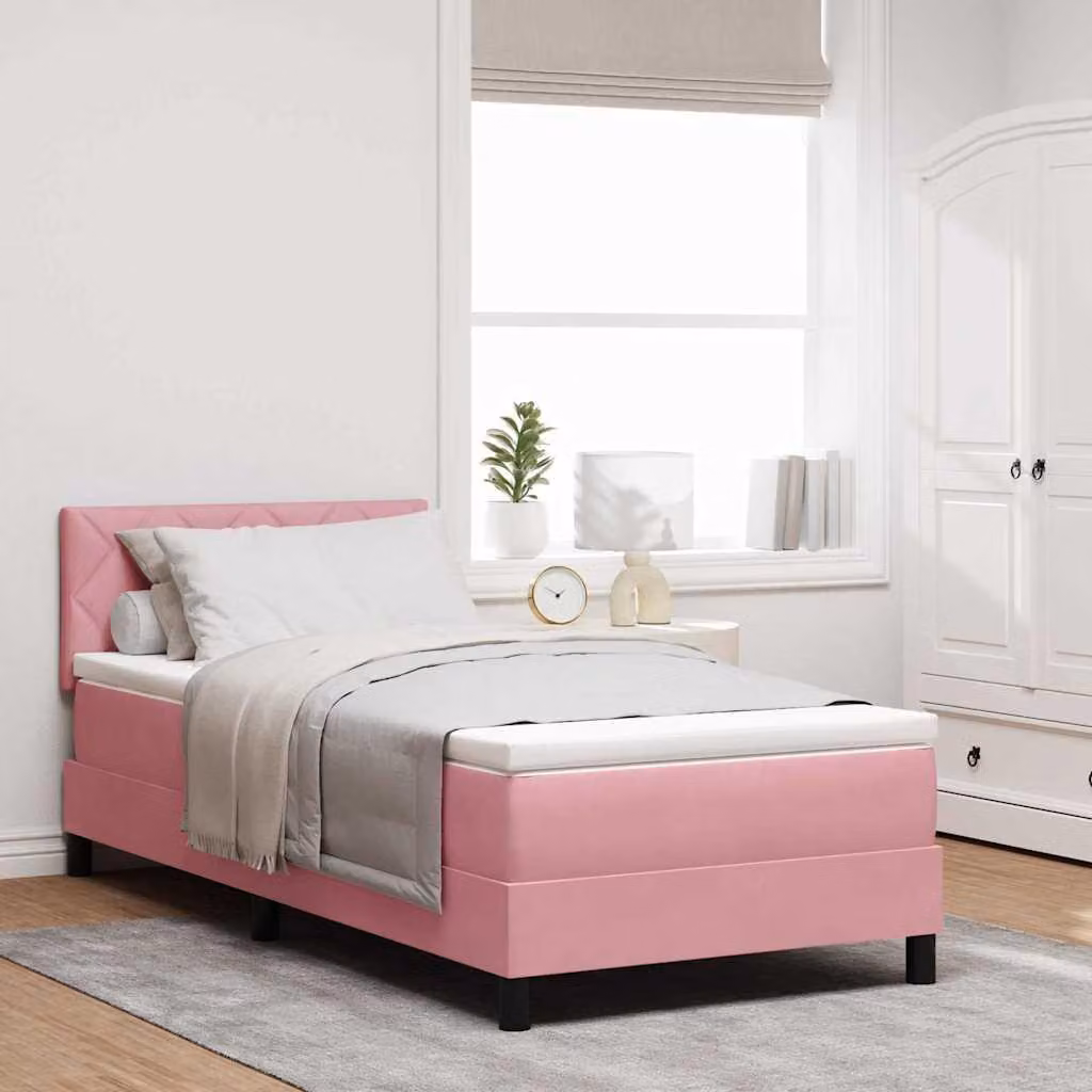 Maison Exclusive - Letto boxspring a LED con testiera rosa, 100 x 200 cm, in velluto