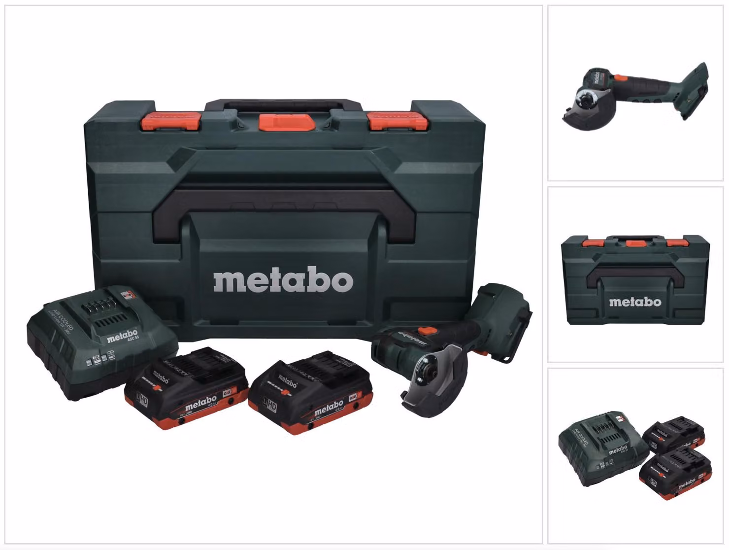 Smerigliatrice angolare a batteria Metabo CC 18 LTX 18 V 76 mm brushless + 2 batterie da 4,0 Ah + caricabatterie + metaBOX