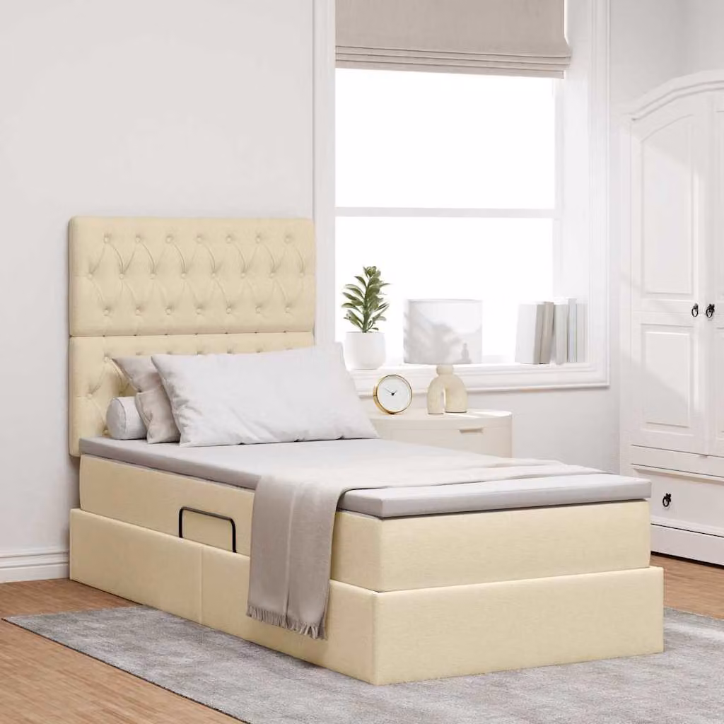 Letto con contenitore e illuminazione LED vidaXL, colore beige, L 100 x P 200 cm