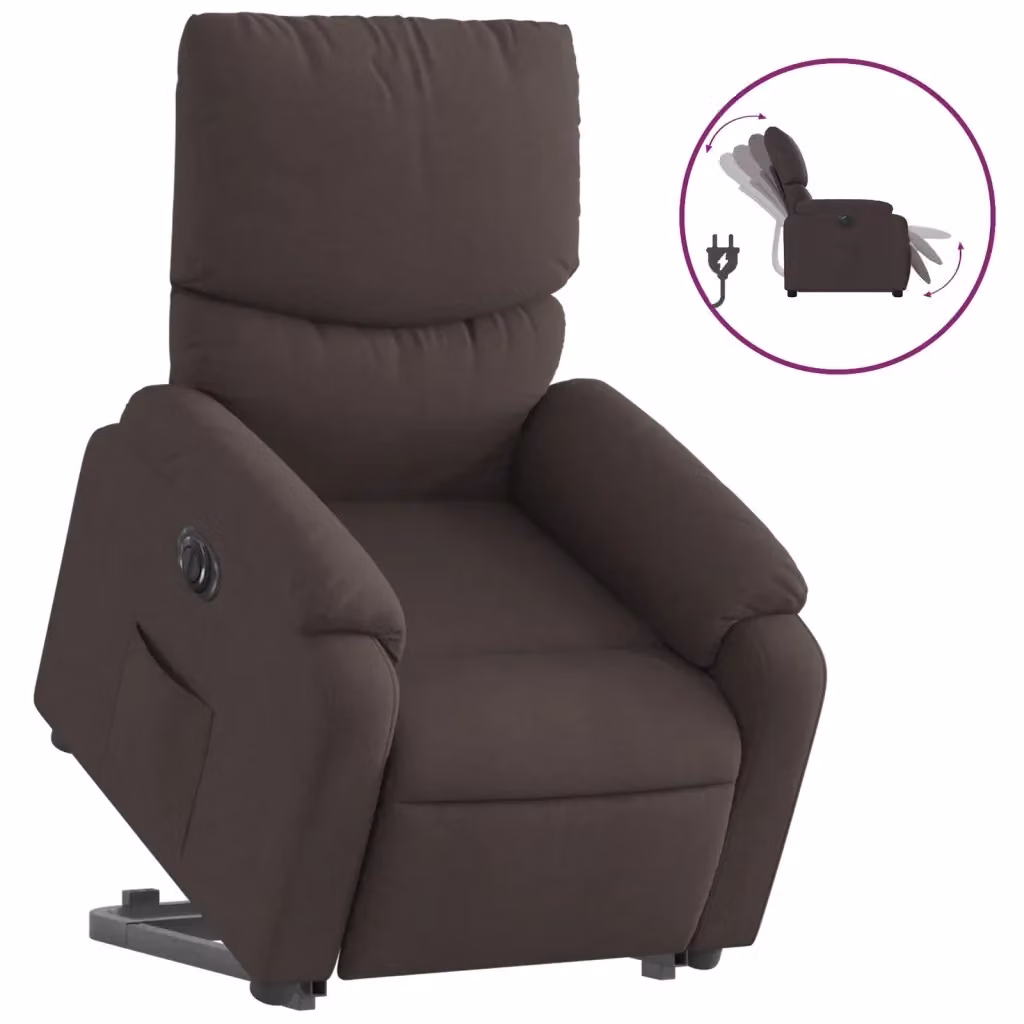 Poltrona Alzapersona Reclinante Elettrica vidaXL in Tessuto Marrone con Supporto per Senior – 2