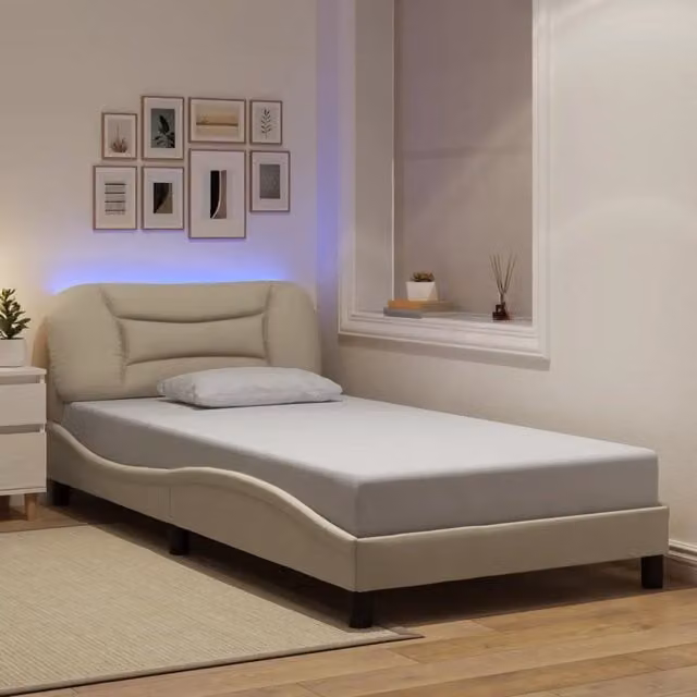 Giroletto con LED senza Materasso-Struttura Letto Hvar Crema 100x200 cm in Tessuto