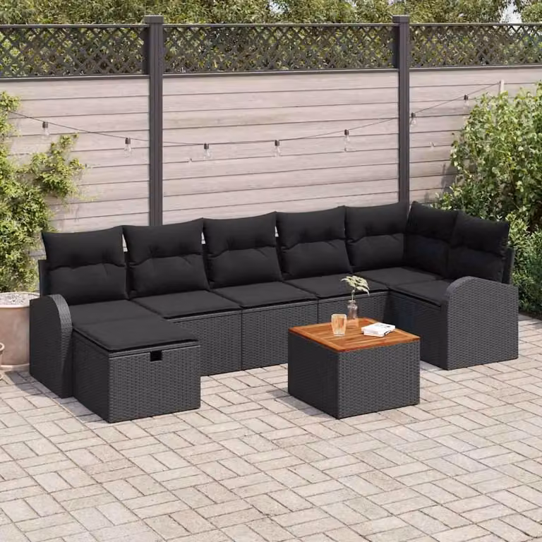 Maison Exclusive - Set da giardino composto da 8 pezzi, divano in rattan sintetico nero