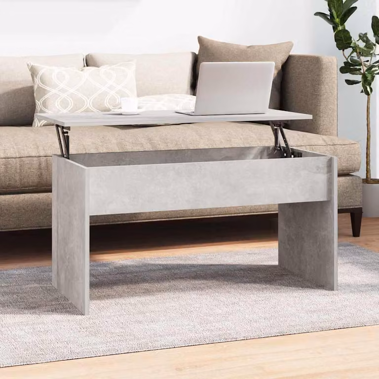 Tavolino moderno vidaXL in legno e MDF grigio con meccanismo sollevatore L 102 cm x P 50,5 cm x H 52,5 cm