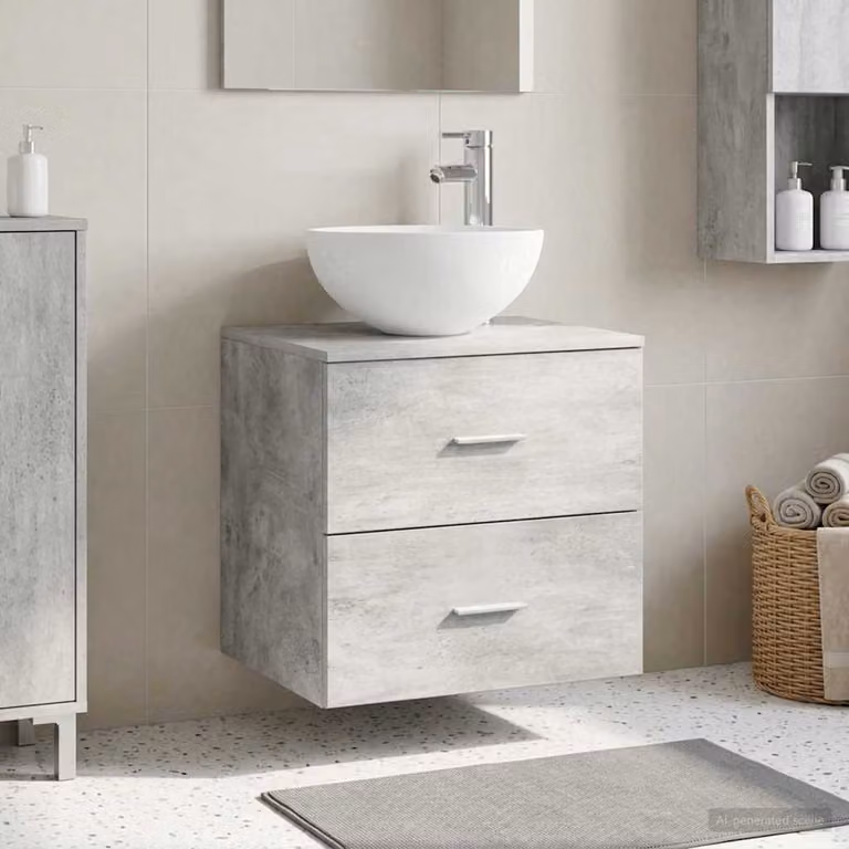 Lavabo da parete moderno vidaXL Grigio con cassetti L: 49,5 cm, P: 41 cm, H: 64,5 cm