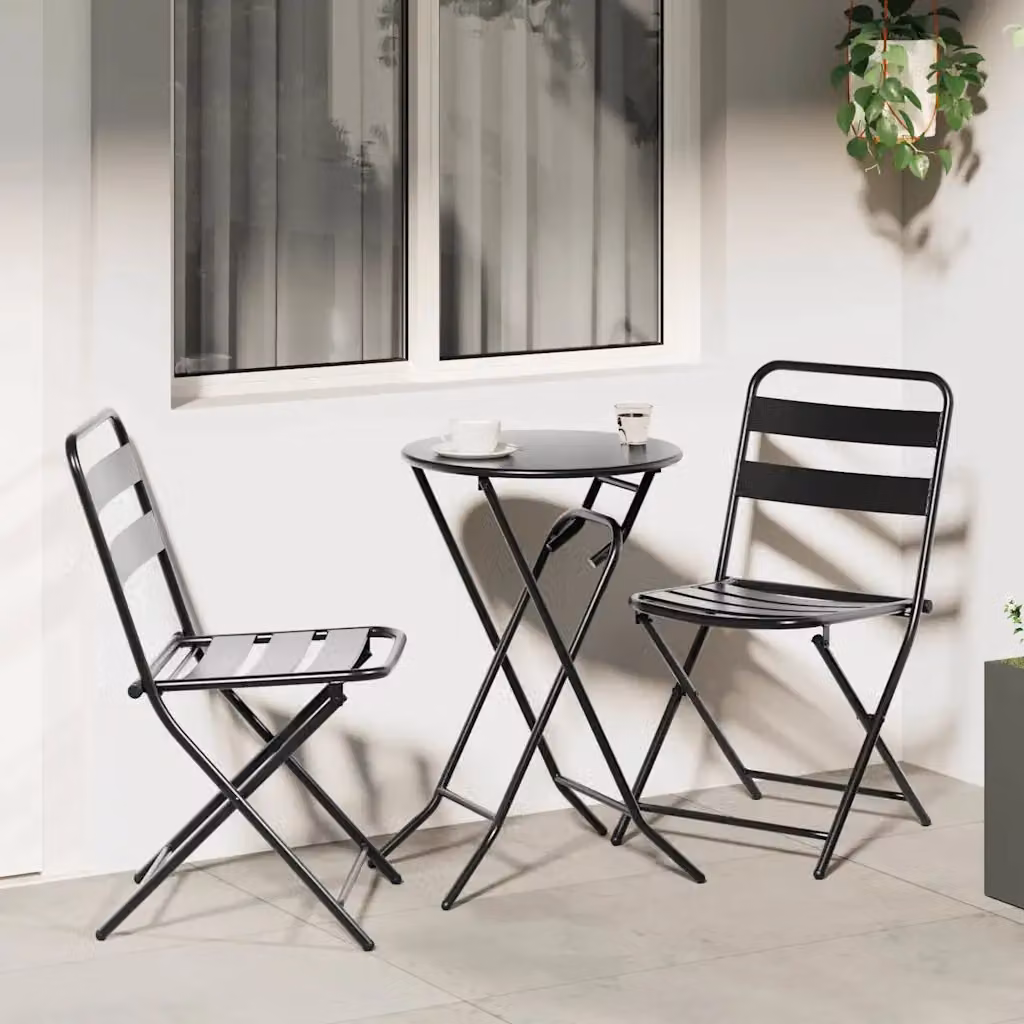 Set Bistro da Giardino vidaXL in Acciaio Inox Antracite con Tavolo Rotondo e 3 Sedie Pieghevoli – 1