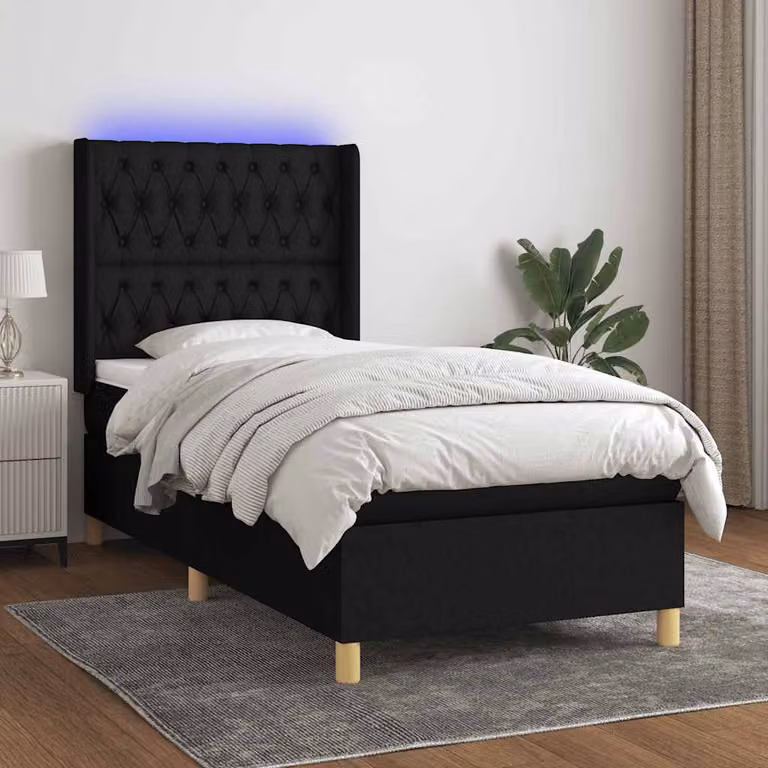 Letto Ibrido con Materasso vidaXL in Tessuto Nero con Illuminazione LED e Porta USB, L/P: 90 x 200 cm