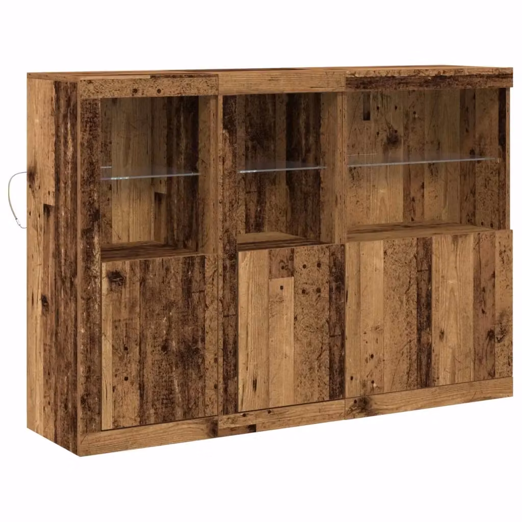 Madia moderna vidaXL in legno e vetro con illuminazione LED integrata, colore marrone, L: 142,5 cm, P: 37 cm, H: 100 cm – 2