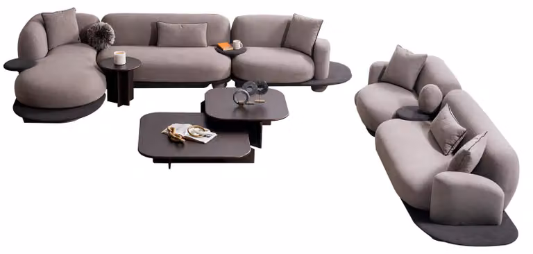 Luxuriöses Wohnzimmer-Set L-Form Sofa Polstercouch 2x Couchtische