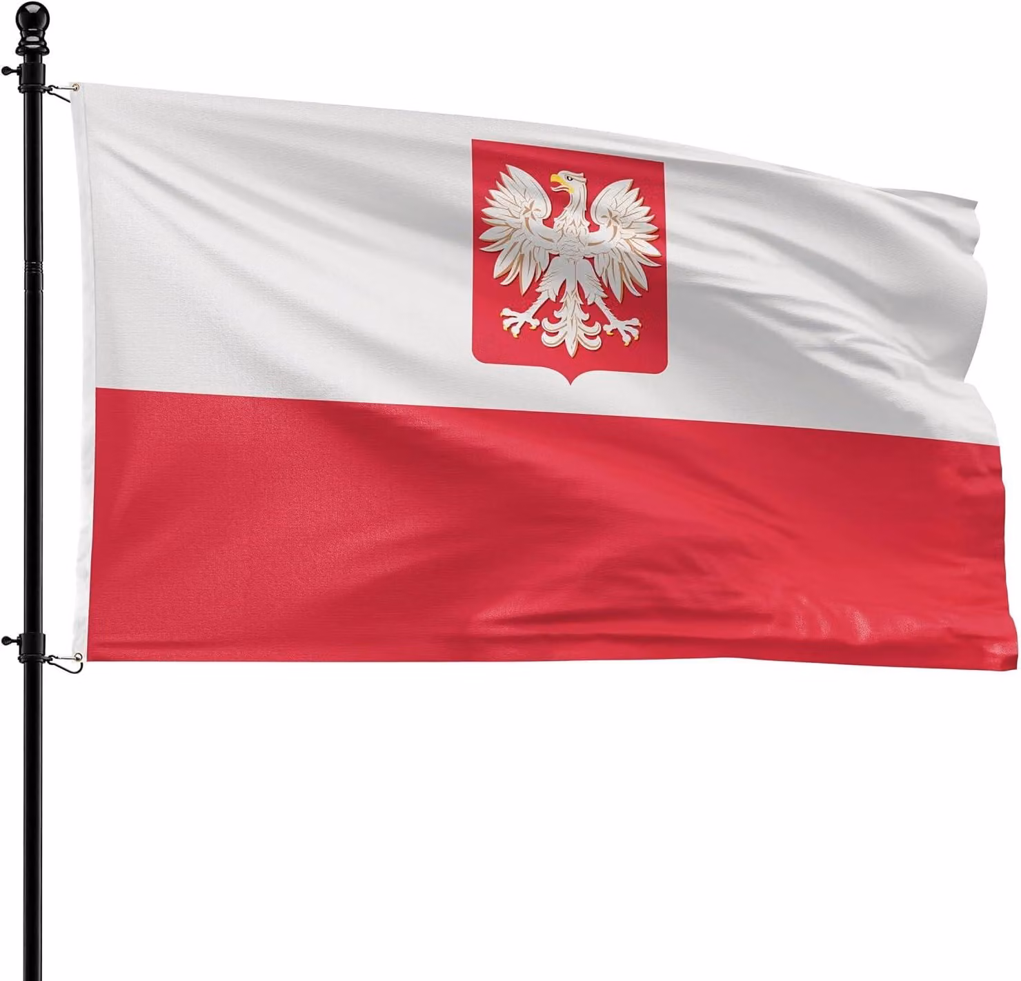 Bandiera della Polonia con stemma, 90 x 150 cm, in poliestere, adatta per l'asta