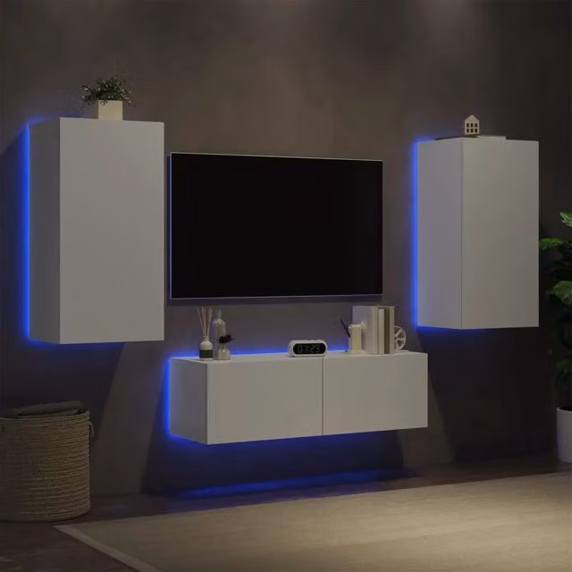 Set di mobili TV da parete vidaXL in stile moderno con luci LED, colore bianco lucido, 3 pezzi