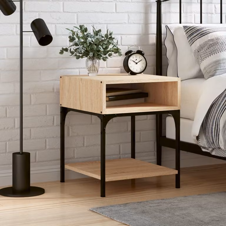 Comodino moderno vidaXL in legno e metallo, colore rovere, L 40 cm x P 41 cm x H 50 cm