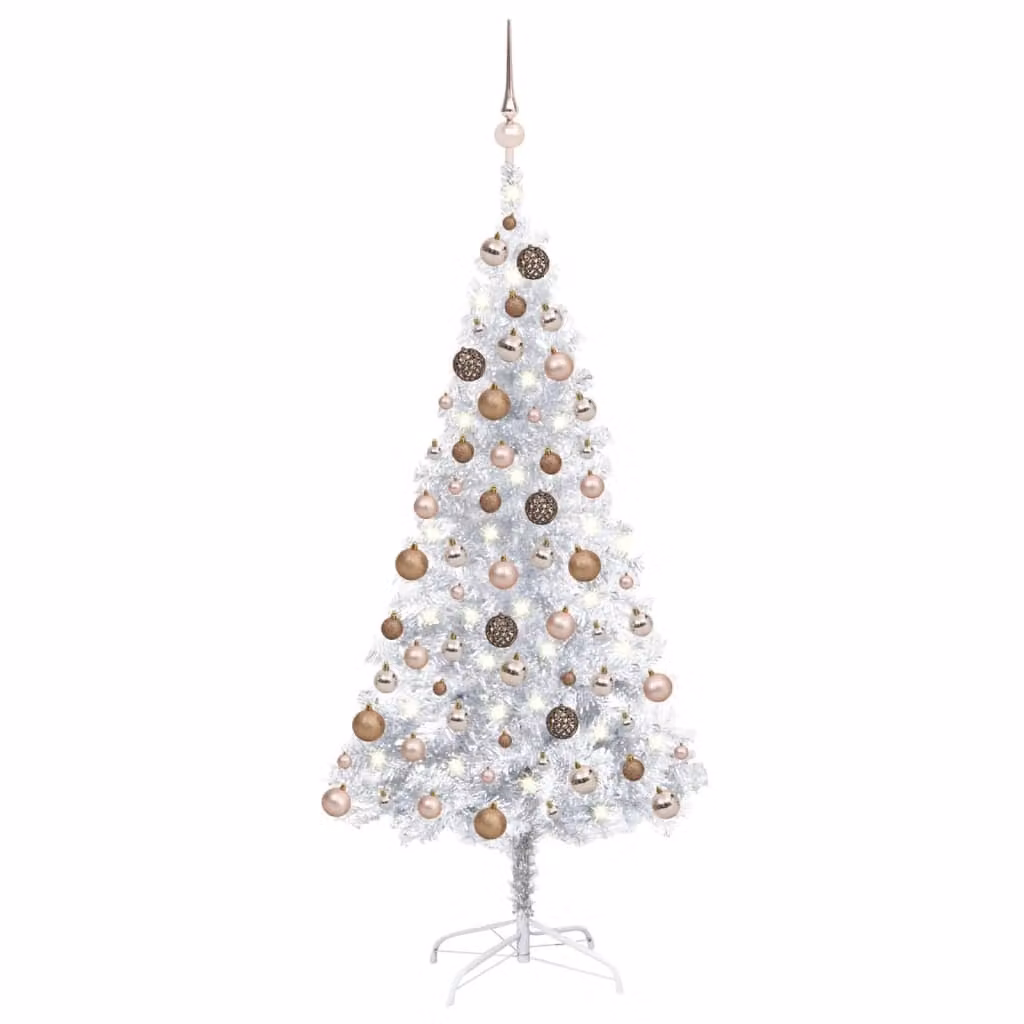 Maison Exclusive - Albero di Natale artificiale, illuminazione e decorazioni a forma di sfera, colore argento, altezza 150 cm
