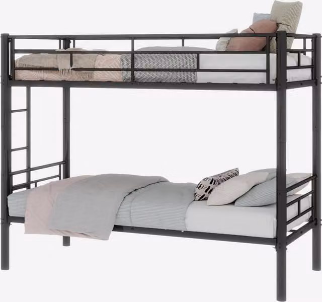 Letto a castello Chicfurn in metallo nero con scala antiscivolo e barriere, divisibile in 2 letti singoli, senza materasso, L: 196 cm, P: 103 cm, H: 156 cm