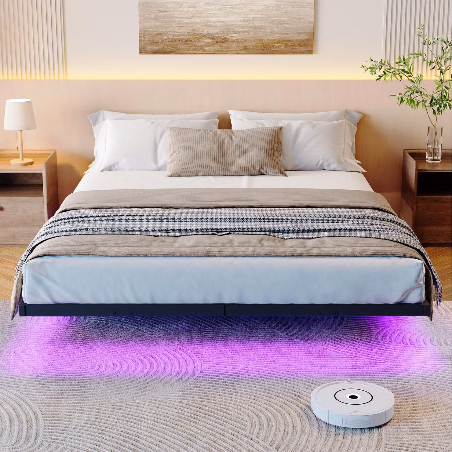 Letto matrimoniale in metallo, dimensioni 120x200 cm, con luci LED e stazione di ricarica USB, colore nero