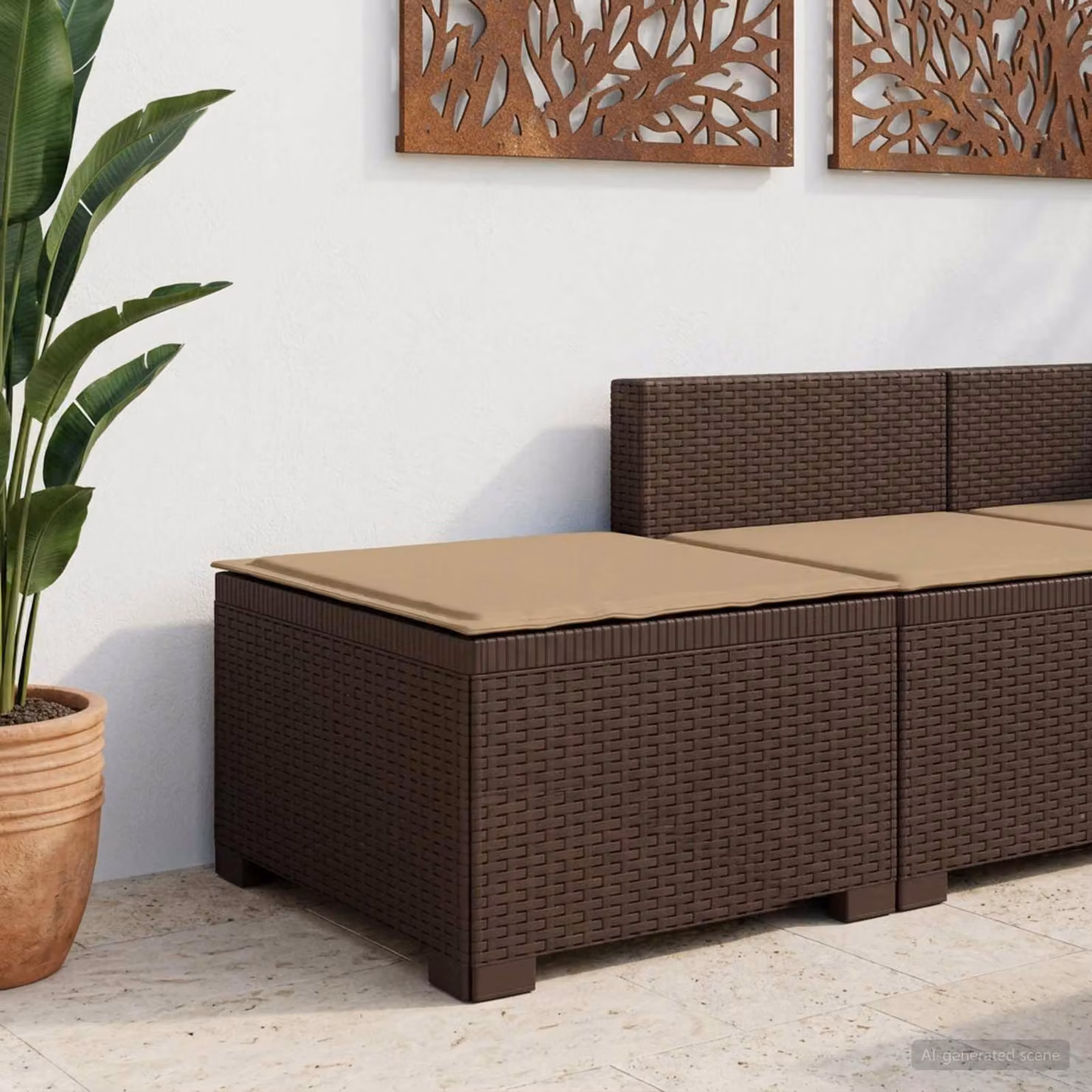 Divano da giardino singolo vidaXL con cuscino in aspetto rattan marrone