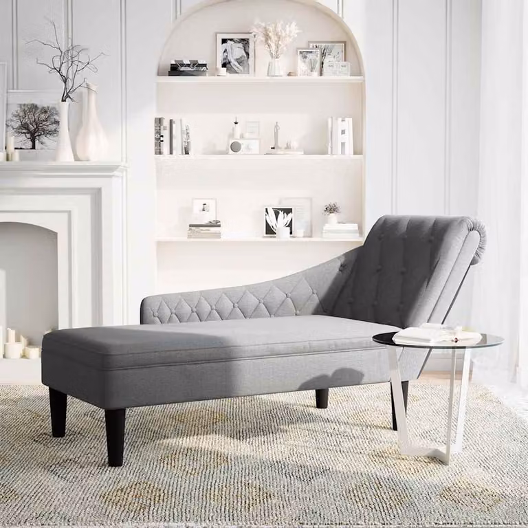vidaXL Sdraio con Cuscino e Bracciolo Destro in Tessuto Grigio Chiaro