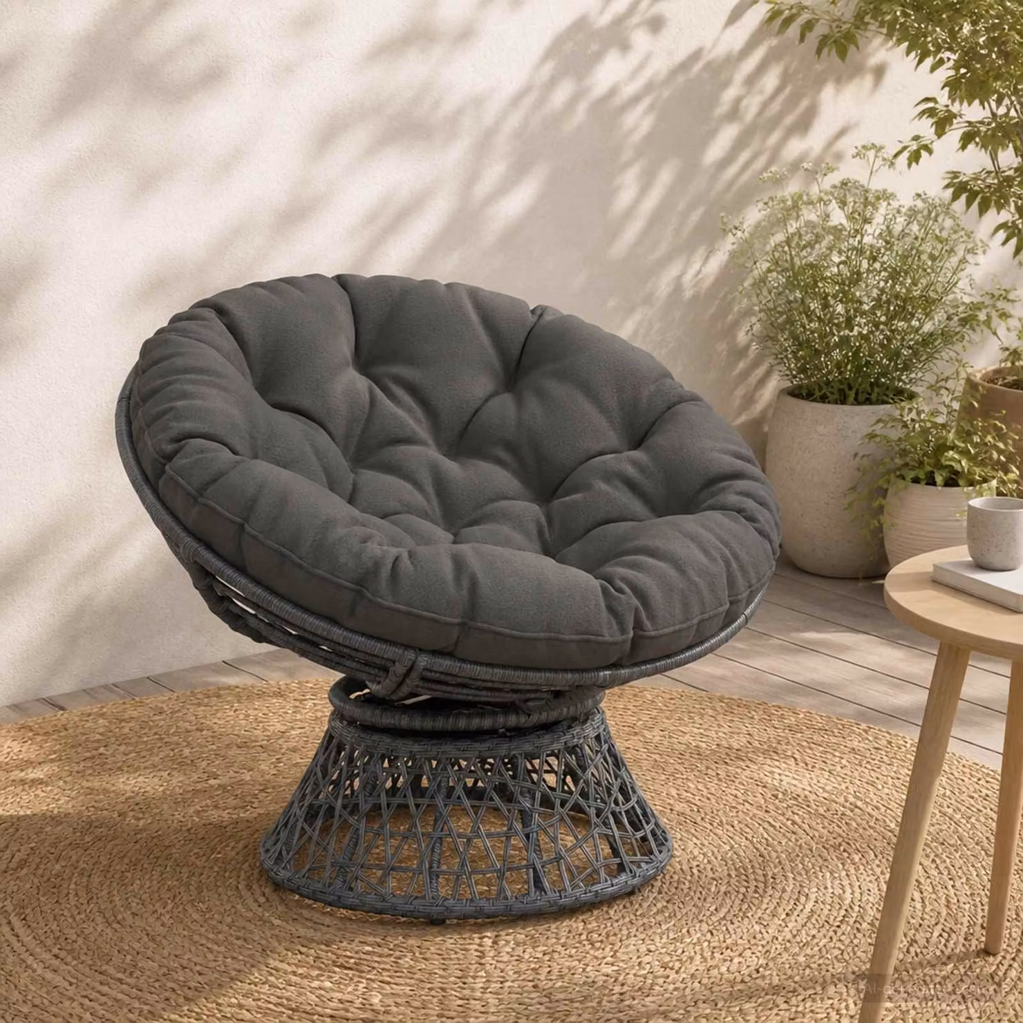 Cuscino per sedia appesa vidaXL VIANEN rotondo in poliestere grigio con rivestimento rimovibile e resistente ai raggi UV