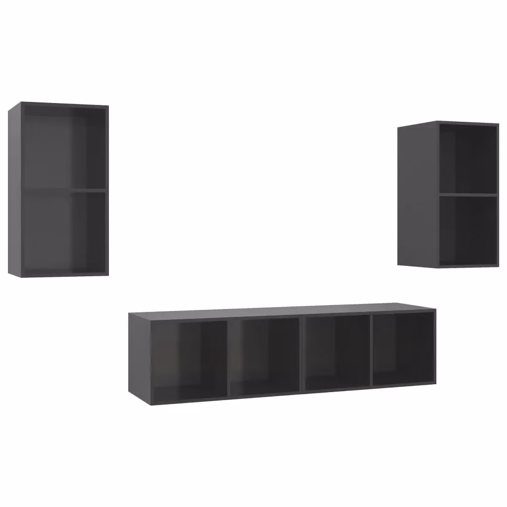 Mobile TV da parete vidaXL in legno multistrato grigio lucido, set di 4 pezzi per soggiorno moderno – 2