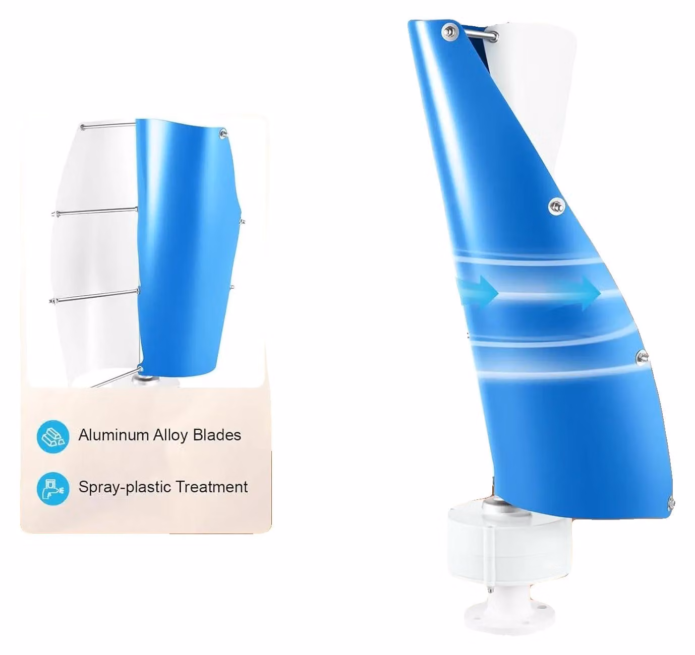 Turbina eolica verticale, potenza di uscita 500W, velocità massima del vento 12,99 m/s, altezza 1,5 metri, diametro 0,8 metri, installazione necessaria