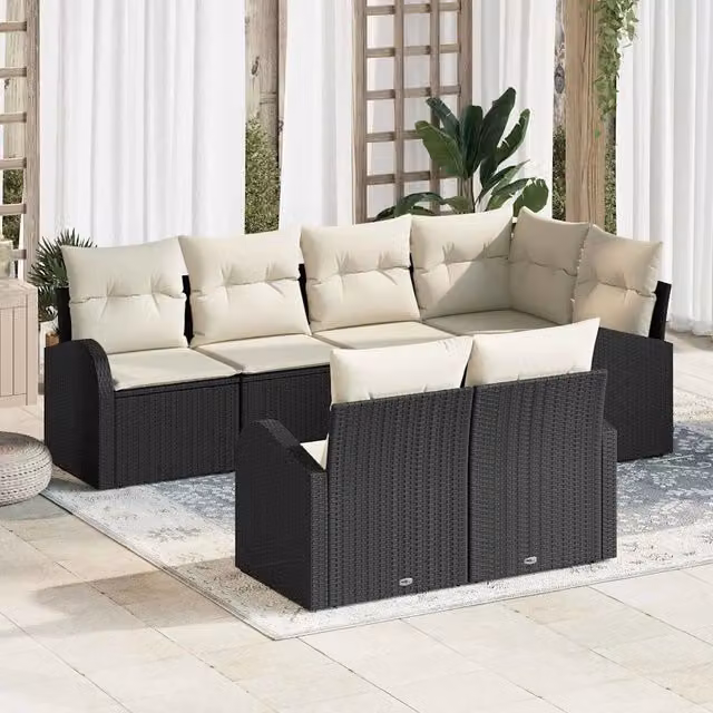 Set Divano da Giardino 7 pz Nero e Bianco polyrattan 3354746