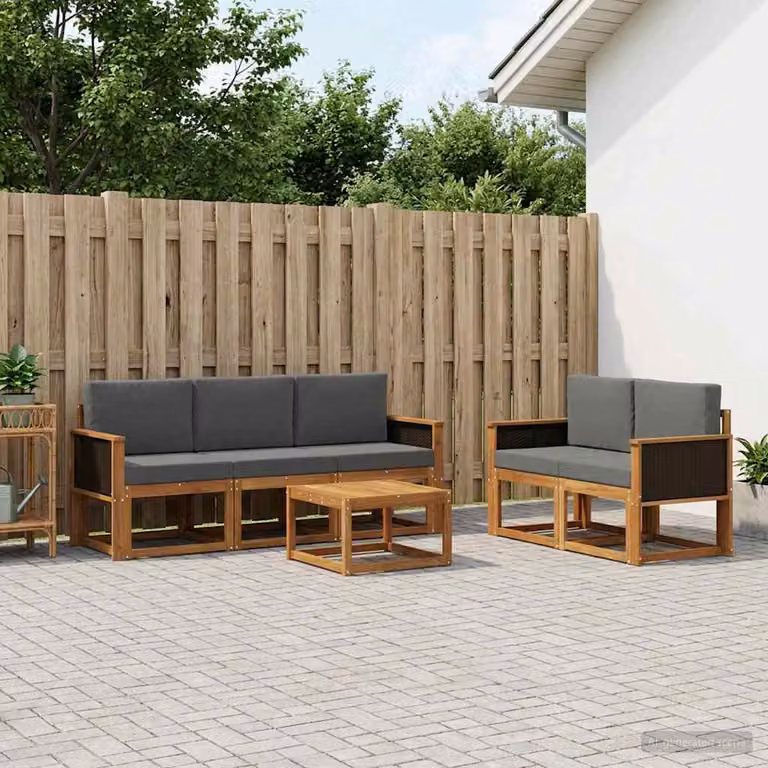 Set di divani da esterno vidaXL in legno di acacia con cuscini, 6 pezzi, Antracite e Marrone