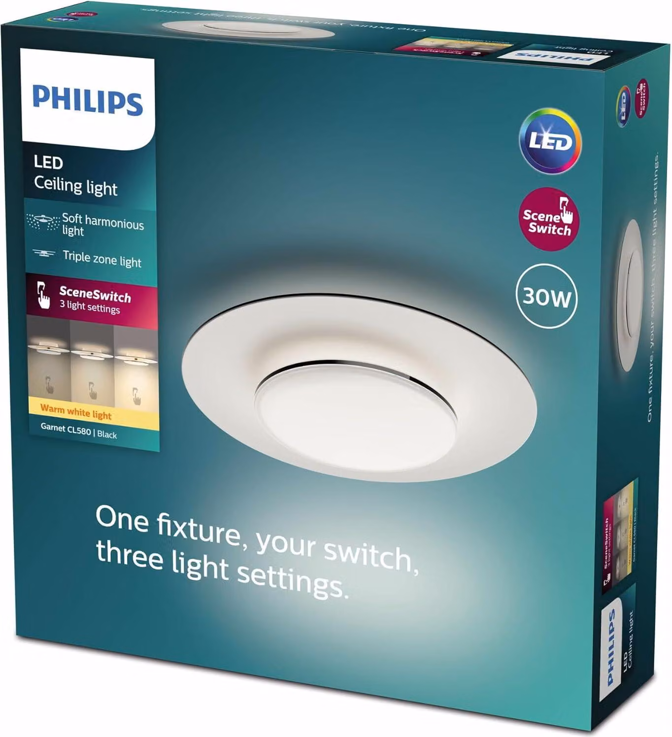 Philips Garnet Deckenleuchte - Schwarz - 27K - 30W