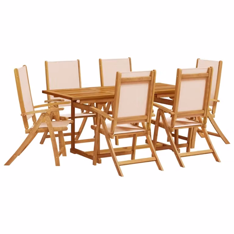 Set Pranzo da Giardino 7pz Legno Massello di Acacia e Textilene