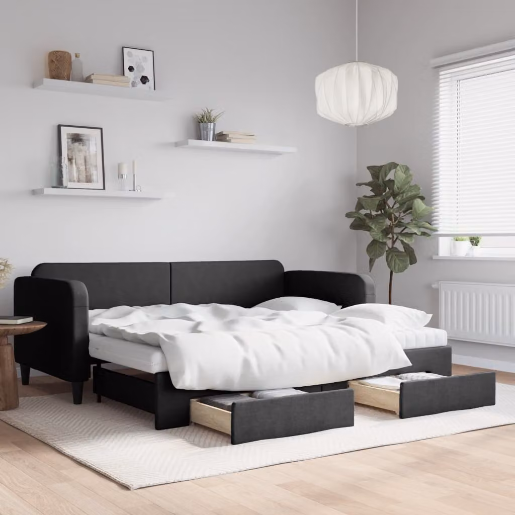 Maison Exclusive - Divano letto estraibile con cassetti, nero, 90x200 cm, rivestimento in tessuto