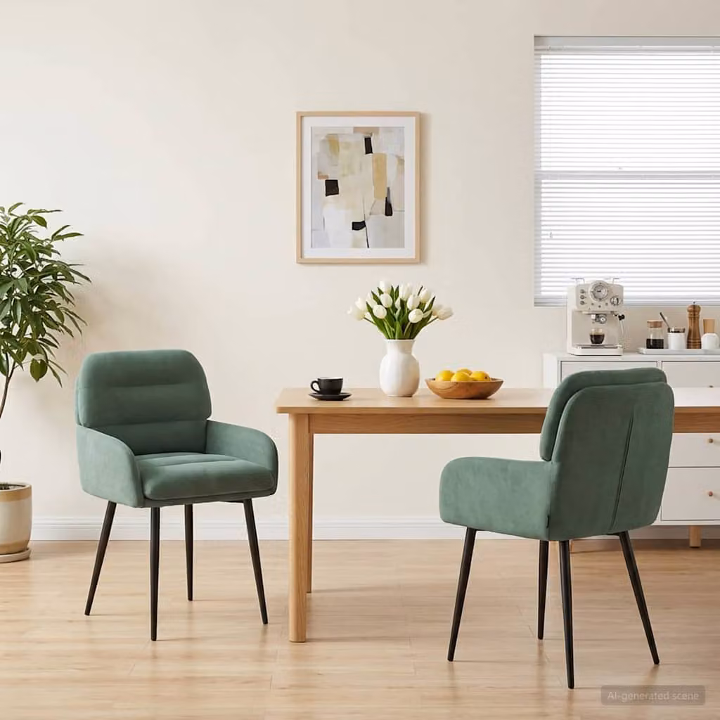 Set di 2 sedie da pranzo moderne vidaXL in velluto verde con struttura in metallo e plastica, L/P/H: 59 x 59,5 x 90 cm