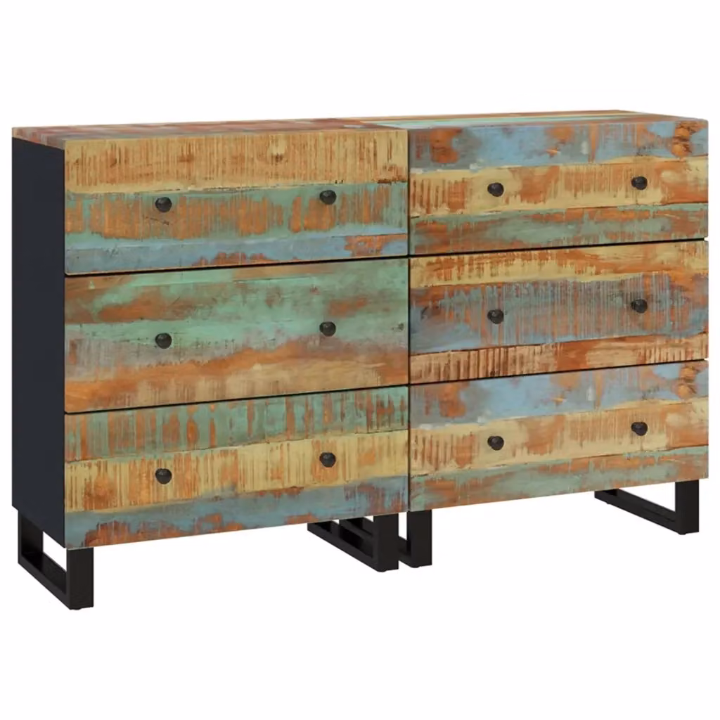 Set di 2 Credenze vidaXL in Legno Massello Multicolore con Design Astratto Rustico L: 60 cm, P: 33 cm, H: 75 cm – 2