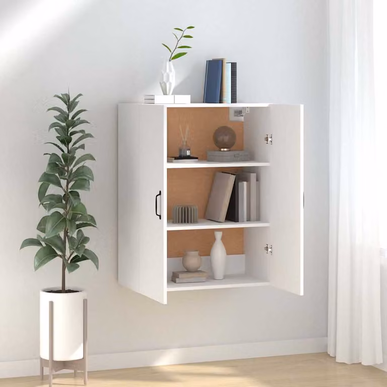 Pensile da parete vidaXL Bianco Opaco in Legno MDF con Ante a Battente L: 69,5 cm, P: 34 cm, H: 90 cm